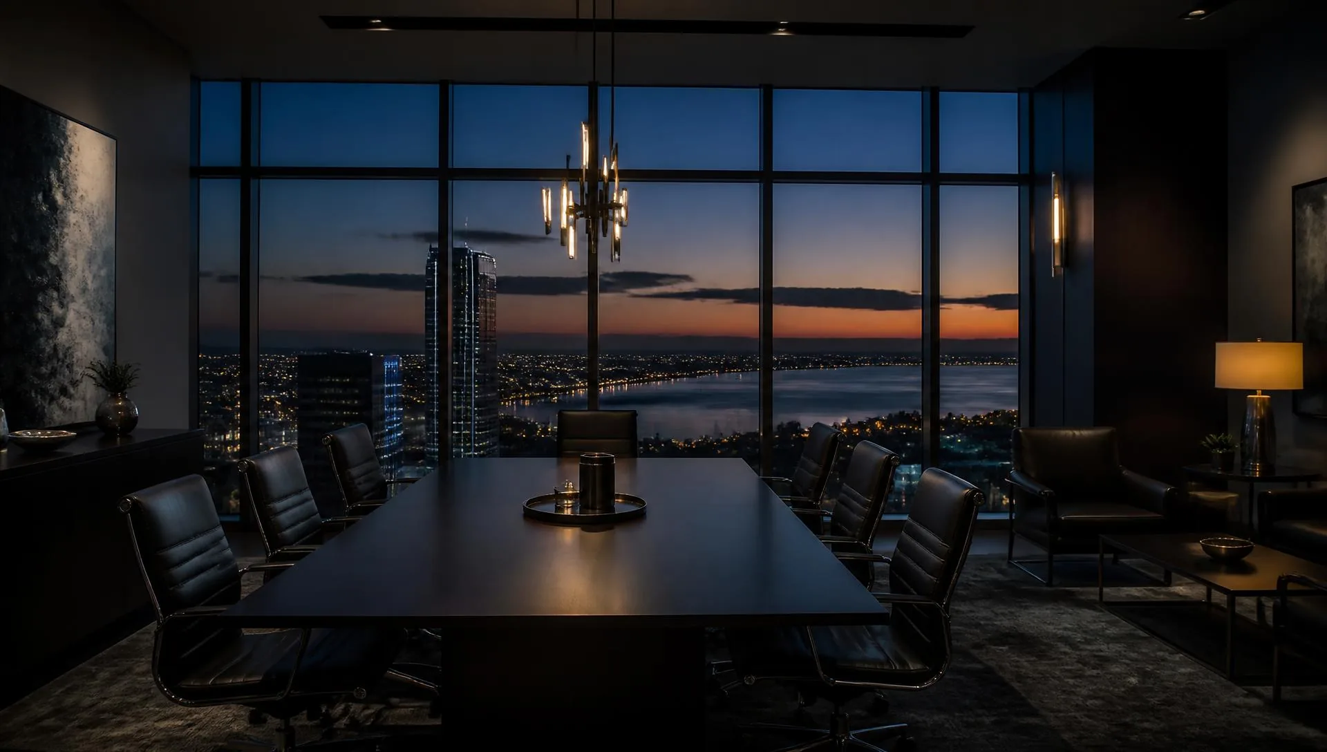Rainey Law P.C. conference room overlooking San Diego at dusk